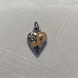 Brighton Heart Charm  with Enamel Pink Ribbon